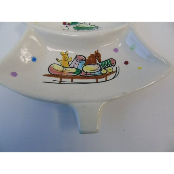 Vintage Ceramic Christmas Tree Serving Piece Hand Painted Made In Italy - Picture 2 of 7